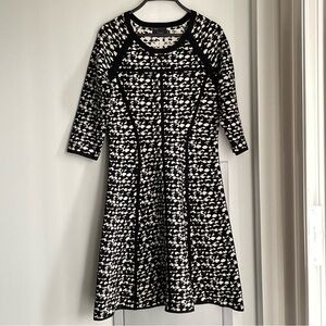 JUST… TAYLOR Elegant Black and White Patterned Sweater Dress